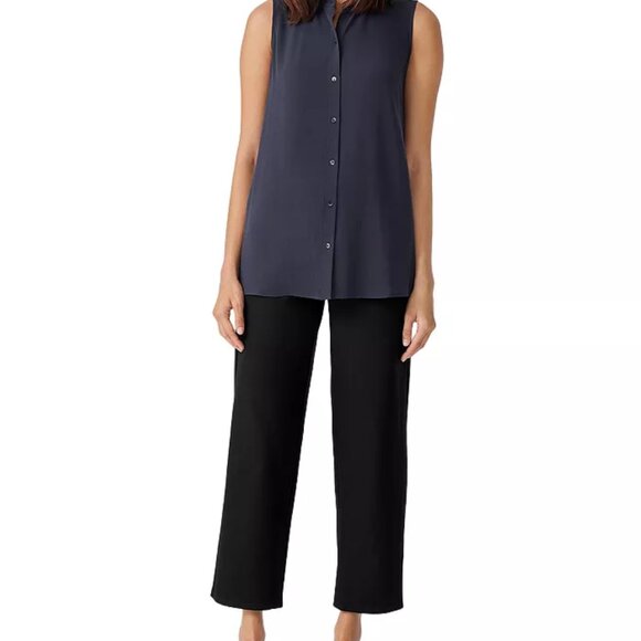 Eileen Fisher Washable Stretch Crepe Straight Leg Pants in Black -  Size 8 - Picture 1 of 11